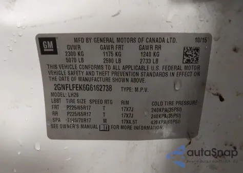 2016 Chevrolet Equinox Lt z USA, uszkodzony, nr VIN 2GNFLFEK6G6162738